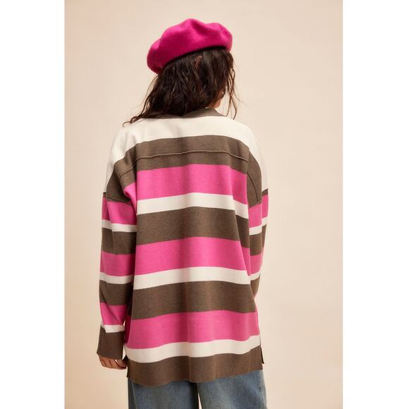 Free People NWT League of Her Own Oversized Cardigan Sweater Pink Brown XS - Picture 2 of 12